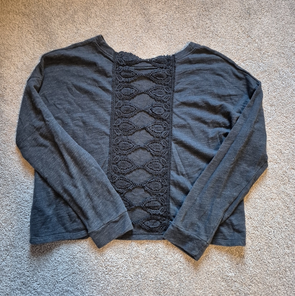 ❤️‍🔥Hollister Large Womens Dark Gray Cotton Knit Lace Back Shirt